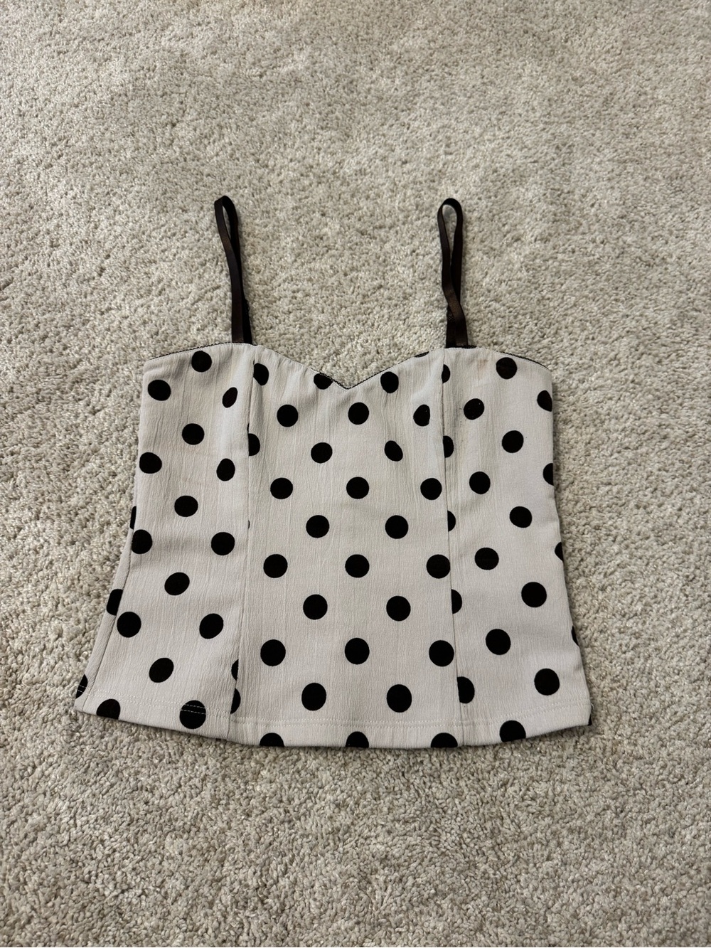 Zara Polka Dot Sweetheart Cami Top in Cream and Black